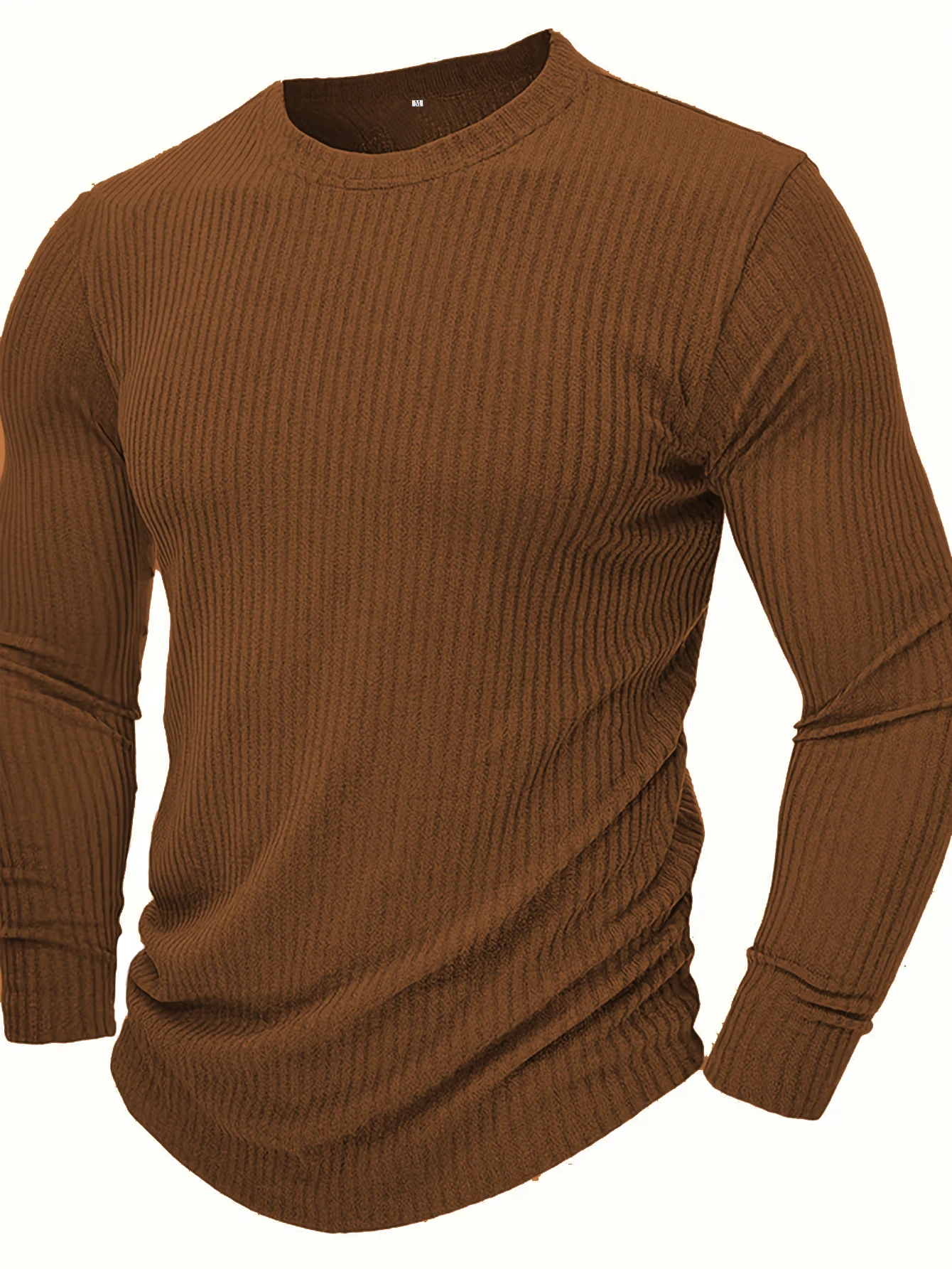 Herren Rundhals Langarm Strick-T-Shirt Einfarbiger Pullover Lässige & Formelle Passform Perfekt für Tägliches Tragen – Detail 2