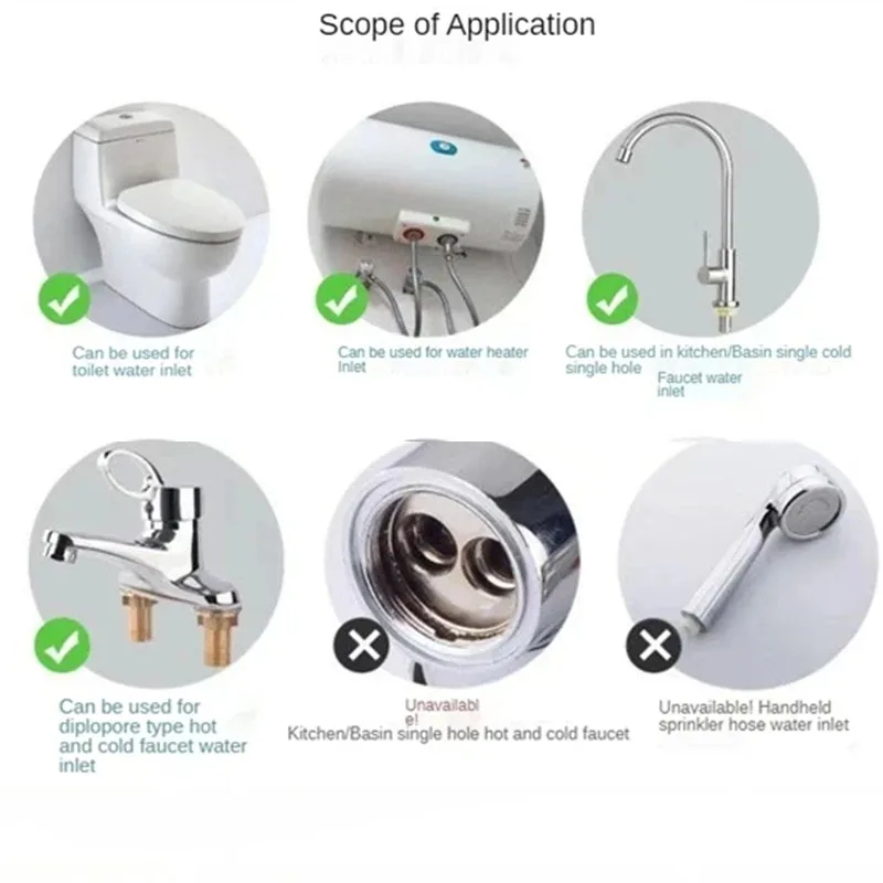 Water Pipe 304 Stainless Steel Faucet Braided 1/2 Inch Hot and Cold Water Faucet Inlet Hose Heater Flexible Connecting