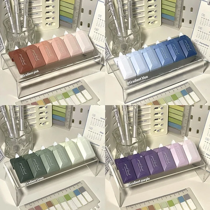 Correction Tape 6PCS/Set Gradient Colors Portable Mute Trackless Square Student Stationery Cute School Supplies