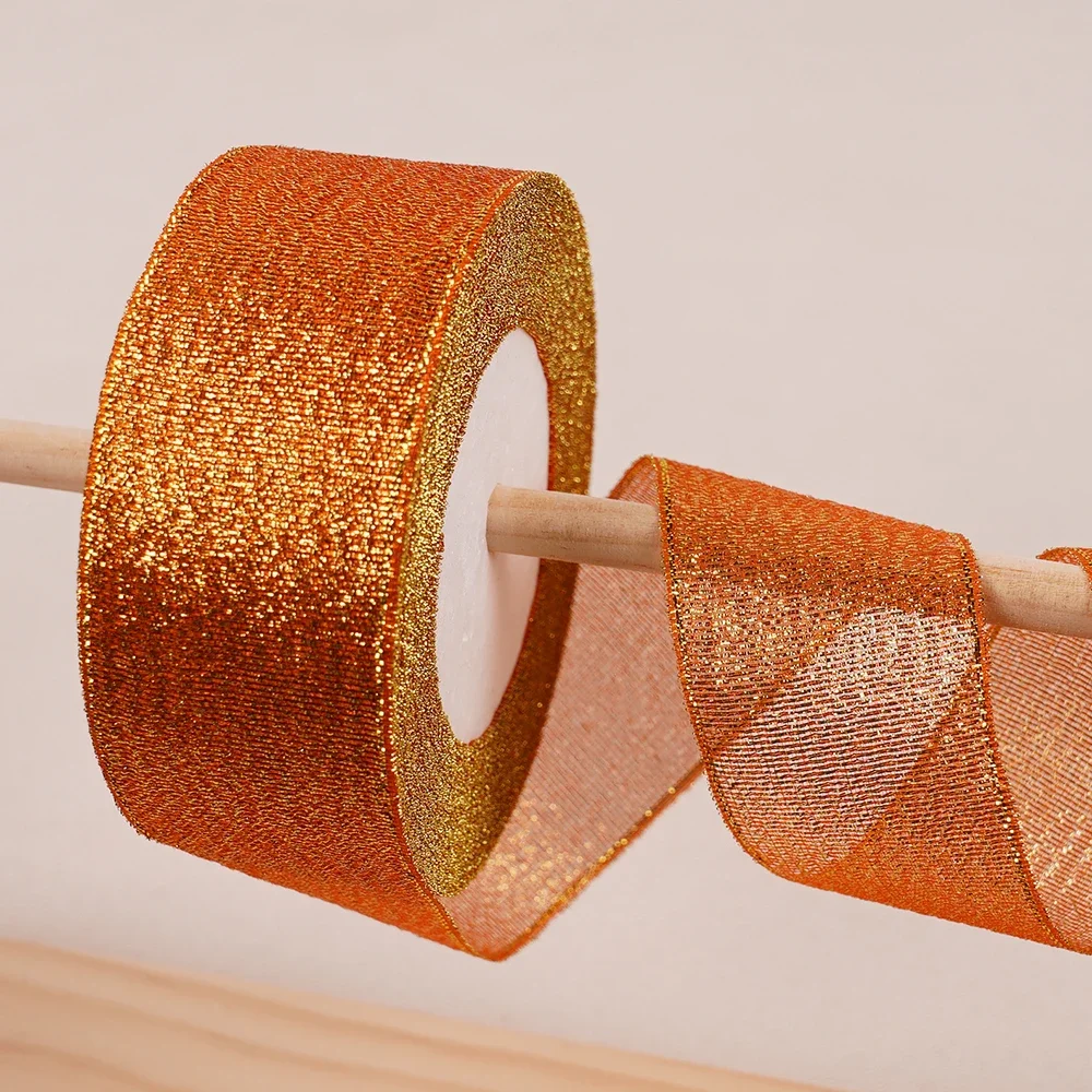 Gold Silver & Pink Blue Glitter Metallic Ribbon for Holiday & Party Decorations - 40mm Wide