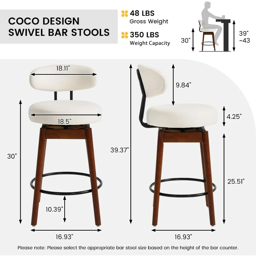 Swivel Counter Height Bar Stools Set of 4, 30" 2