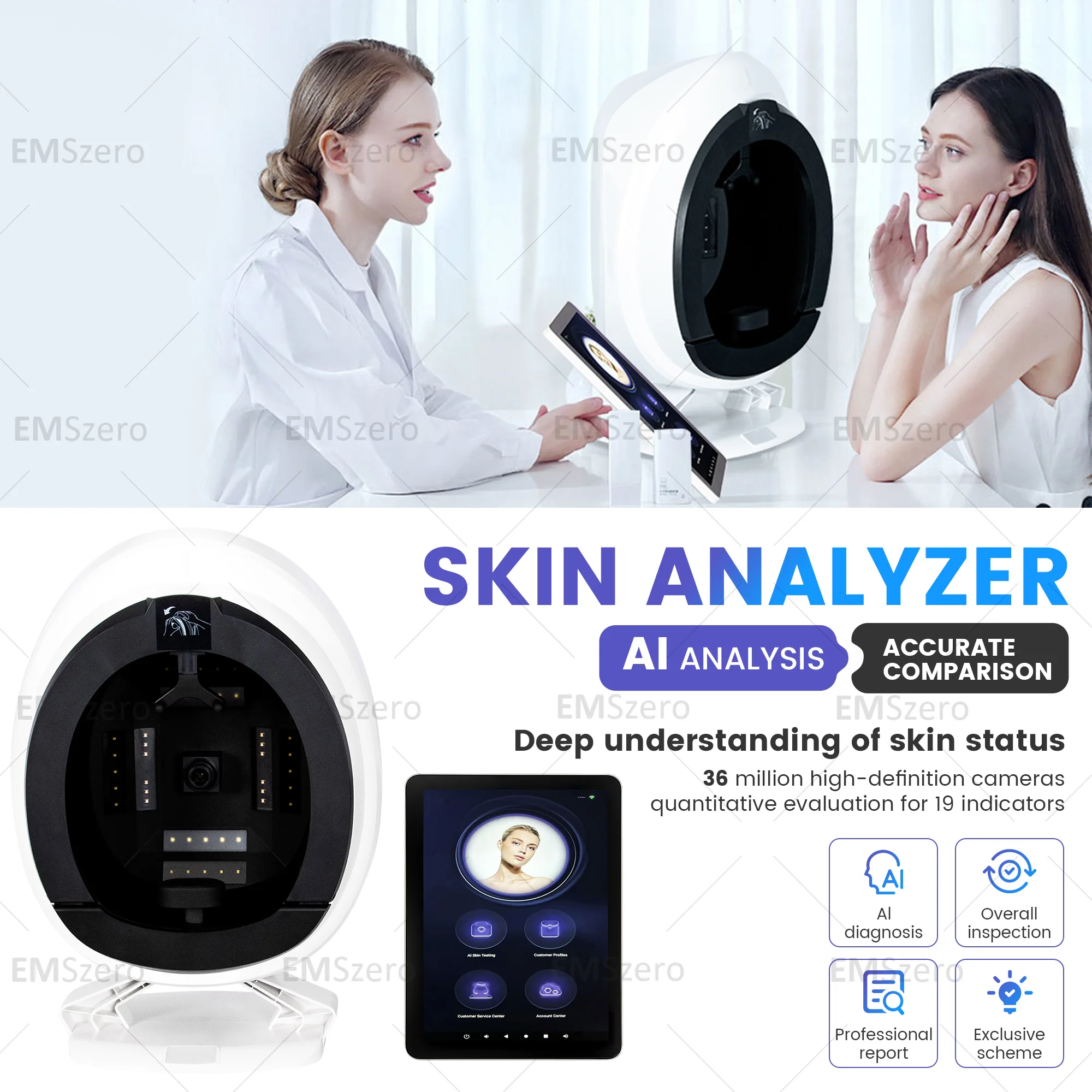 New Arrival 3D AI Magic Face Mirror Facial Digital Skin Analyzer Machine Face Skin Diagnostics Analyzer Facial Tester Scanner 2