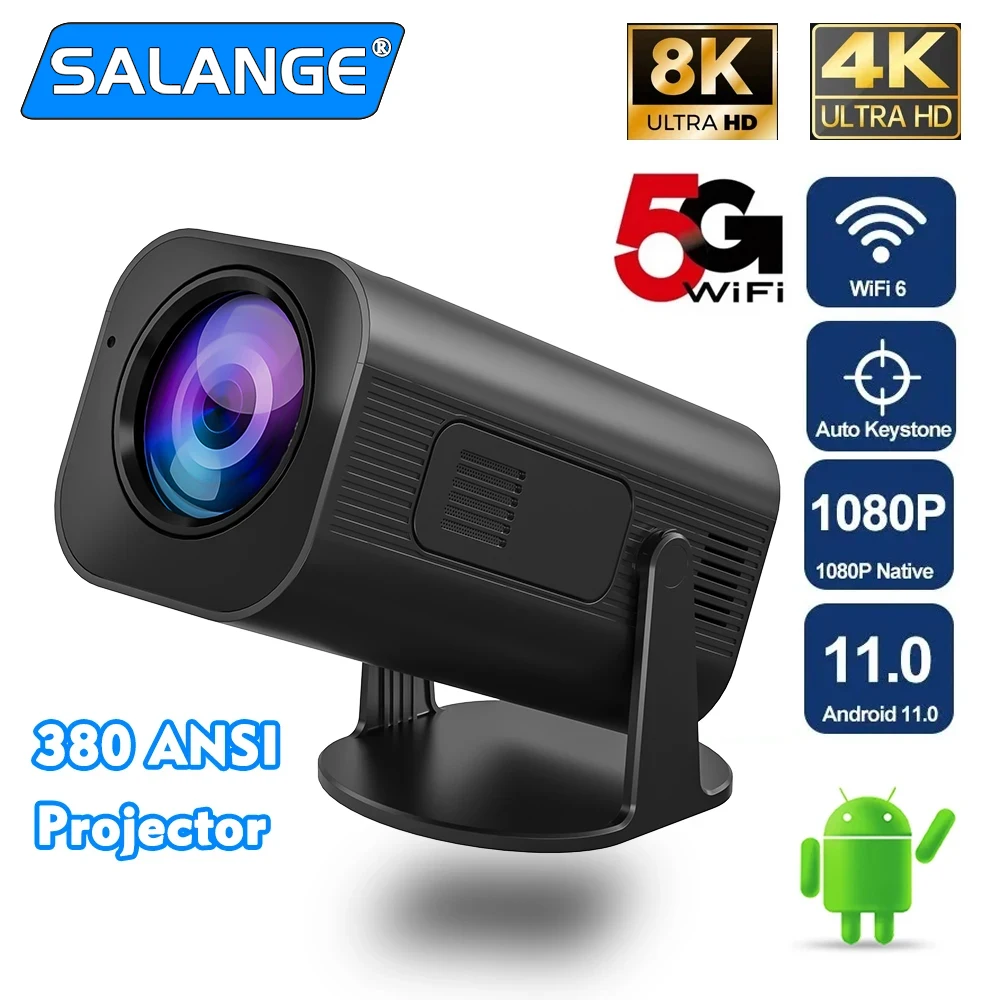SALANGE P330 안드로이드 11 380 ANSI 프로젝터, 4K 8K 네이티브 1080P 와이파이 6 BT5.0 시네마, 야외 휴대용 미니 프로젝터, HY300 업그레이드