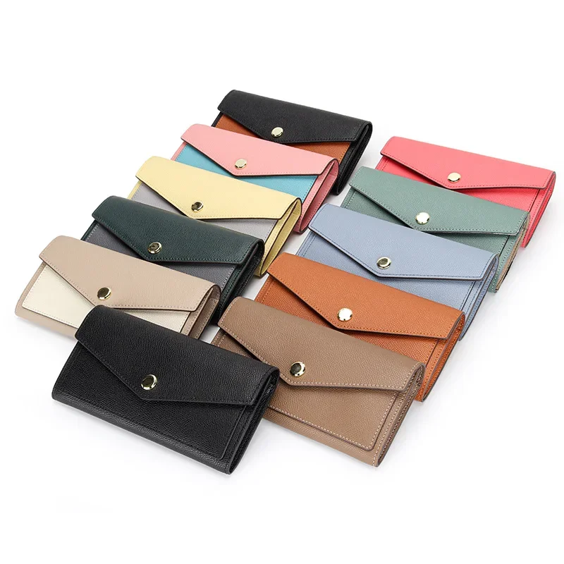 

Fashional Purse for Ladies Genuine Cow Leather Palm Pattern Long Wallet Women Fashion Contrast Color Clutch Phone Card Holder