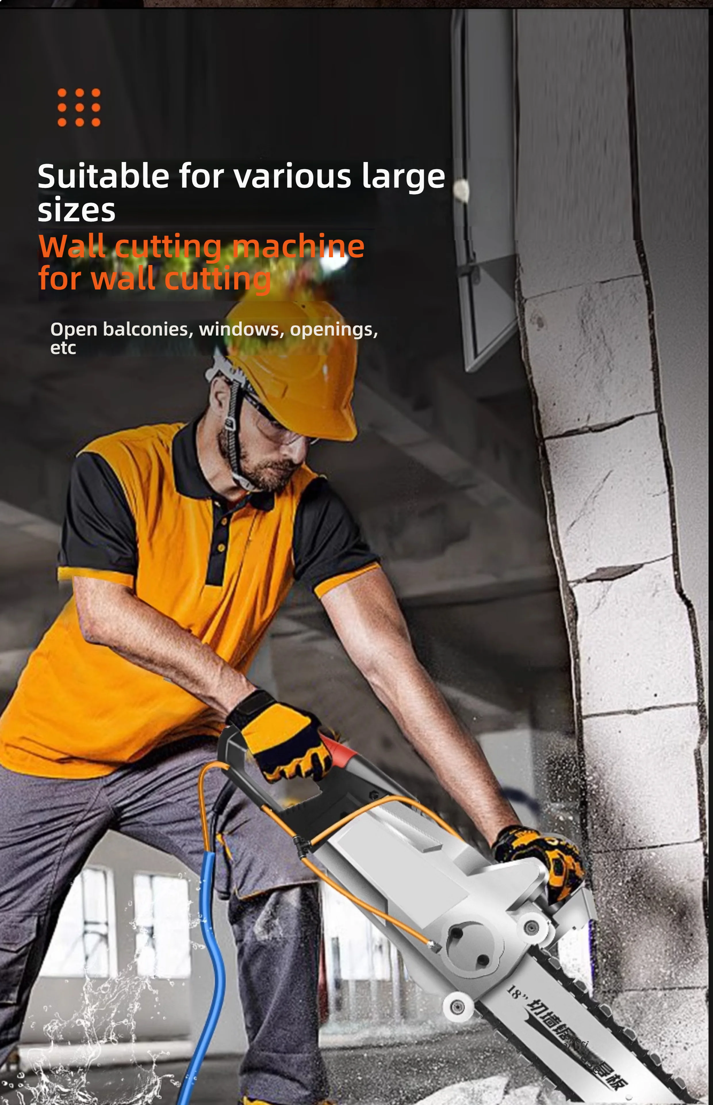 Diamantbeton-Kettensäge, tragbare Steinschneidemaschine, elektrische Handsäge für Steinmauer, Zement, Granit, verstärktes Beton – Detail 4