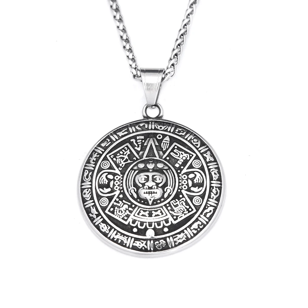 VENACOLY Azteekse kalender ketting 925 Serling zilveren ronde Azteekse
