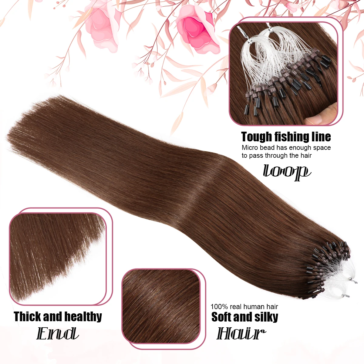 Micro Loop Human Hair Extensions Brown #4 Natural Straight Micro Link Hair Extension Link Extension 50g 1g/s