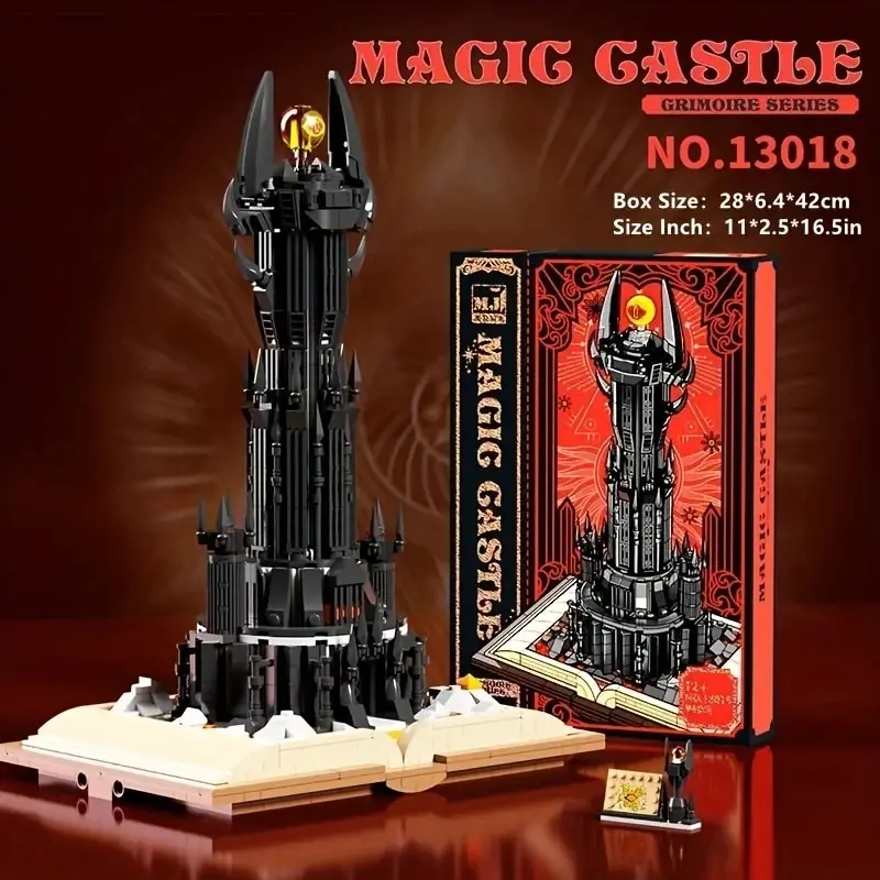 966Pcs Black Tower Magic Book Building Blocks Dark Magic Castle Model Assembly Bricks Con Luci Boy Toys Idee Per Bambini Regali