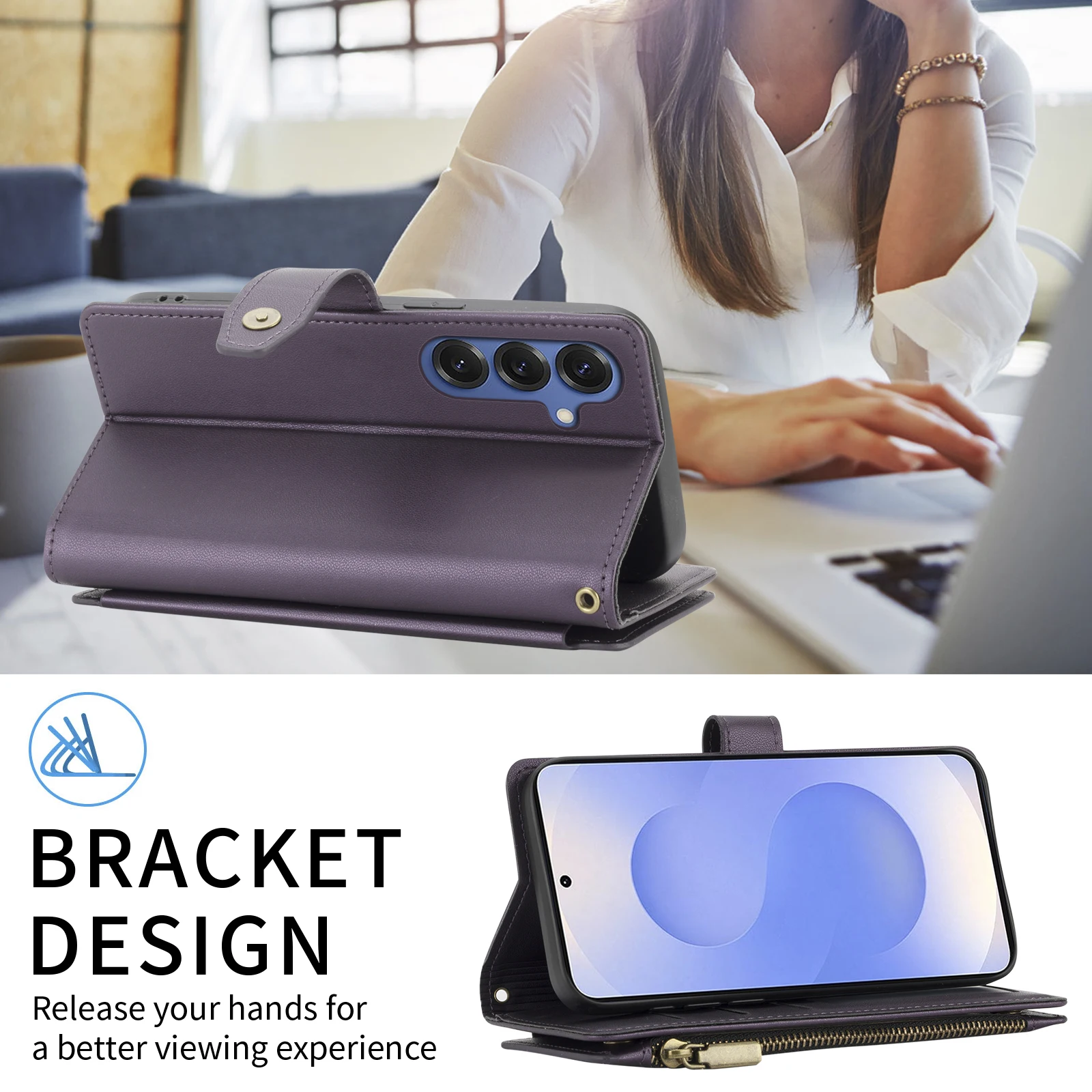 Deluxe Wallet-Style Phone Case with Card Slots, Zipper Coin Pocket, and Wrist Strap in Faux Leather