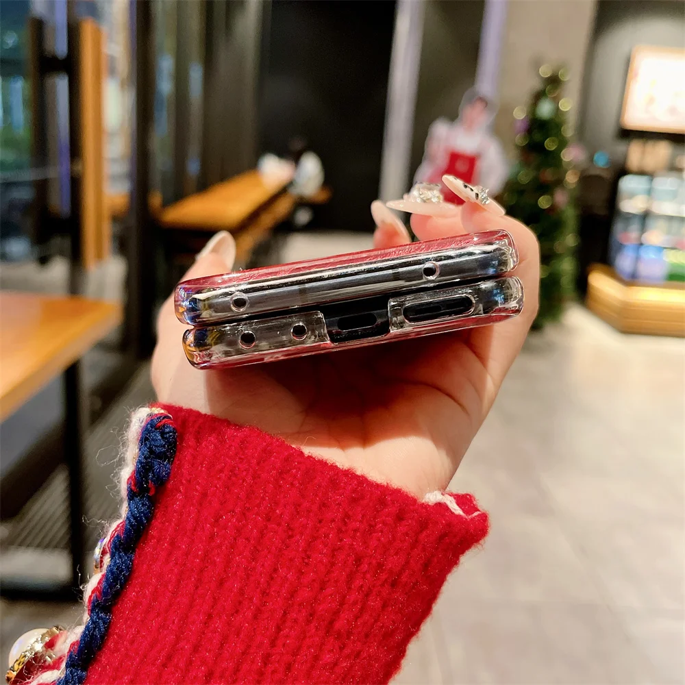 Red Flower Shockproof Protective Phone Case with Bracelet and Hairball Attachment