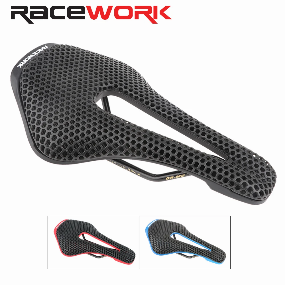 

RACEWORK 3D Printed Bike Saddle Carbon Fiber Mountain Road Bicycle Cycling Seat Hollow Comfortable Breathable MTB Accessories