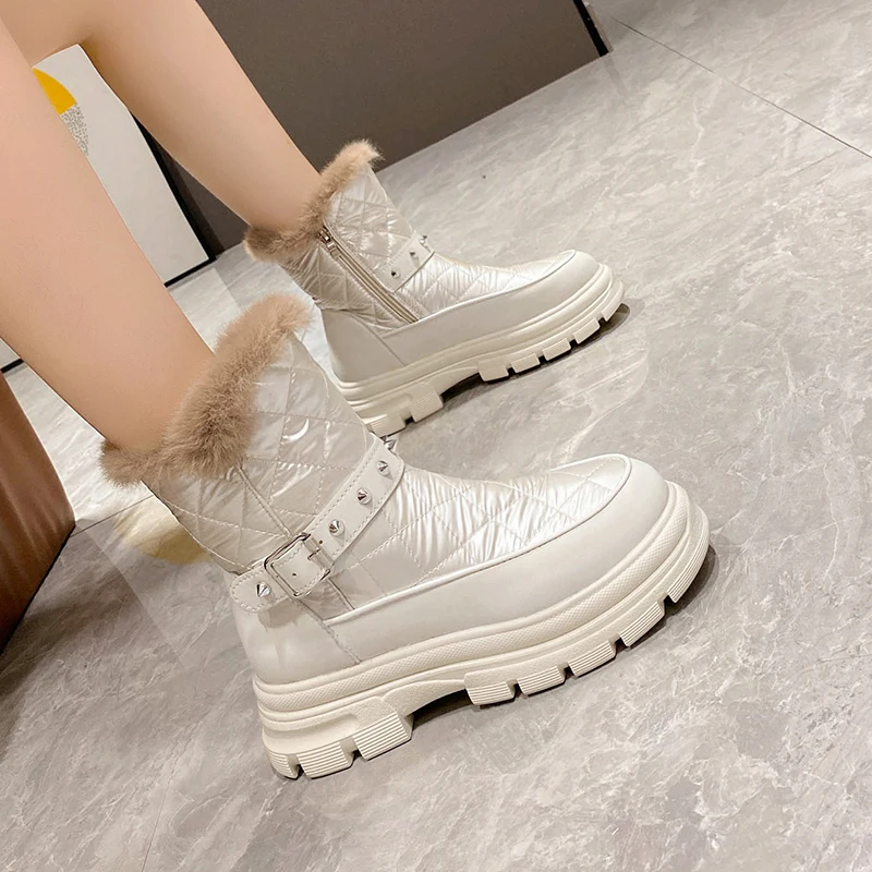 Winter Women Snow Boots Thick Plush Waterproof Shoes Fashion Woman Non-slip Thick Bottom Ankle Boots Warm Cotton Padded Shoes