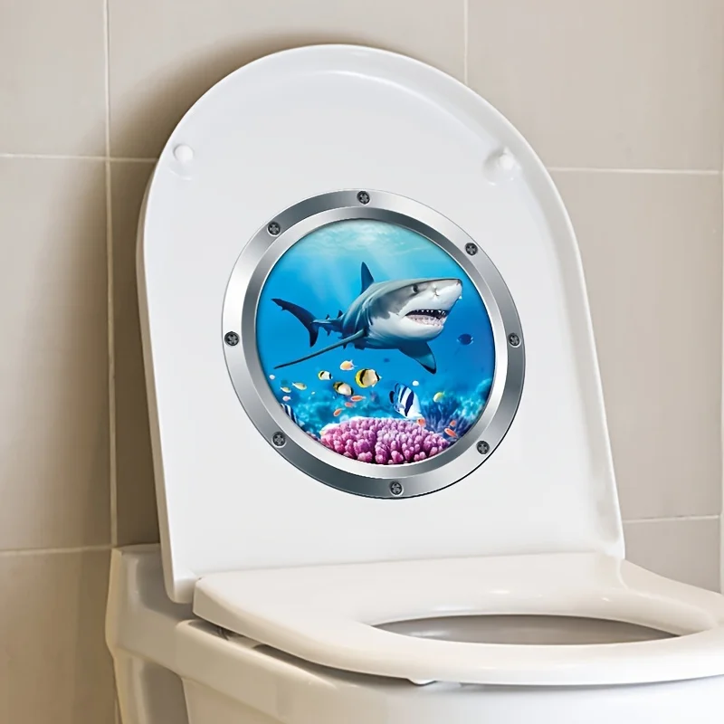3D Sea World Shark Funny Toilet Stickers Bathroom Toilet Lid Backrest Wall Vinyl Decals Self-adhesive Waterproof Decals 1pc