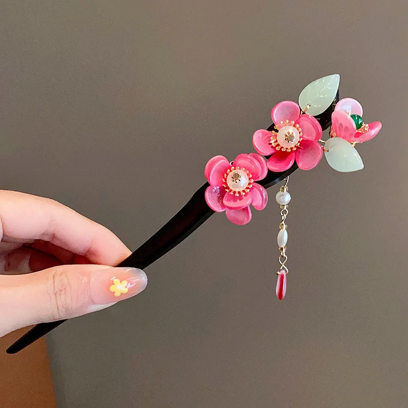 Gut aussehende neue Magnolienholz-Haarnadel im natürlichen Haar-Fascinator Maiglöckchen Vintage Cheongsam-Zubehör mit Fransen – Detail 4