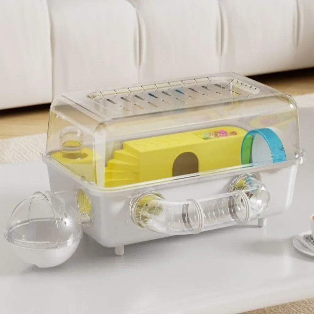 Panoramic View Hamster Cage Double Clear Running Wheel Animal Observation Cage Water Bottle Ventilation Pet Habitat