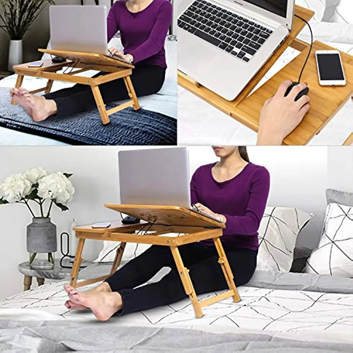 Home Folding Laptop Desk for Bed Sofa Laptop Bed Tray Table Desk Portable Lap Desk for Study and Reading Bed Top Tray Table images - 6