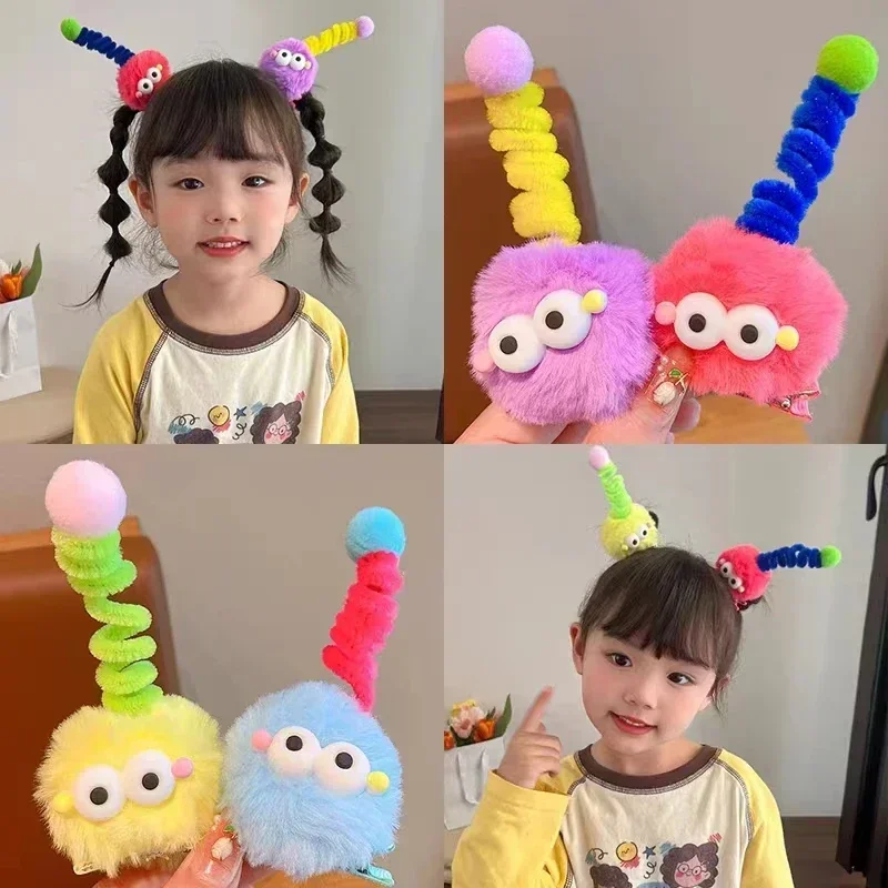 1/5pcs Colorful Little Monster Hairpins Girls Kid Cartoon Plush Antenna Briquettes Hair Clips Barrette Big Eye Doll Headwears 6