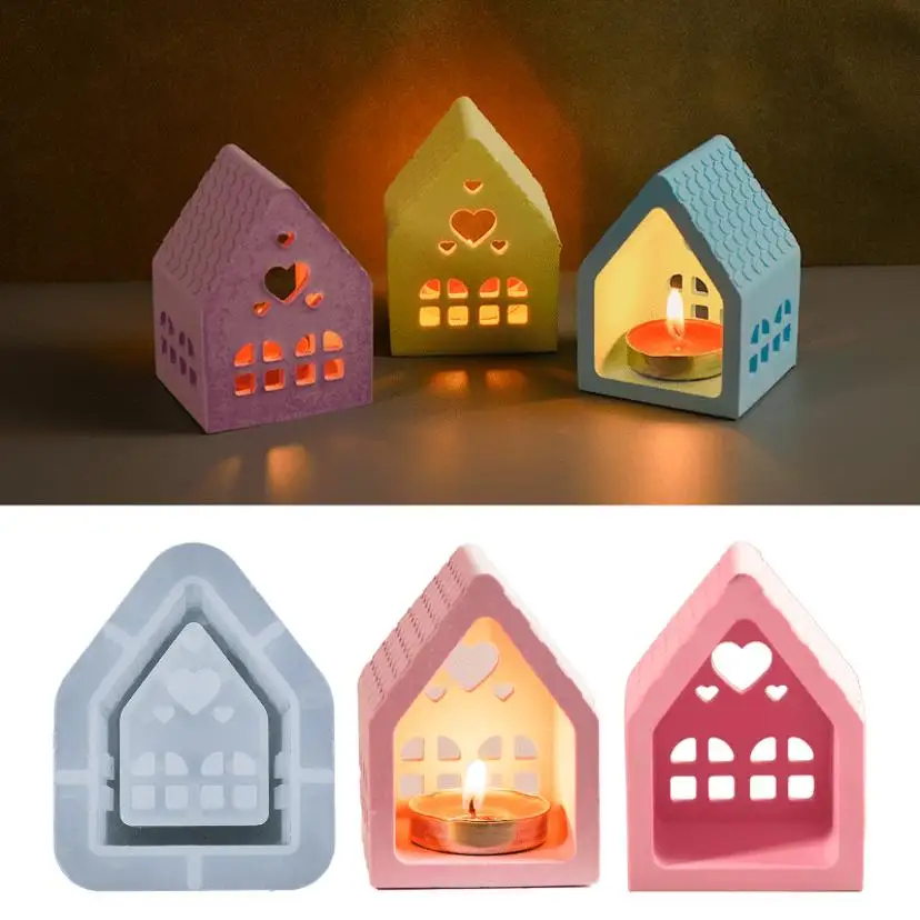 1 Pcs DIY Glue Drop Mold Love House Candlestick Silicone Mold Gypsum Candle Decoration Mold LS