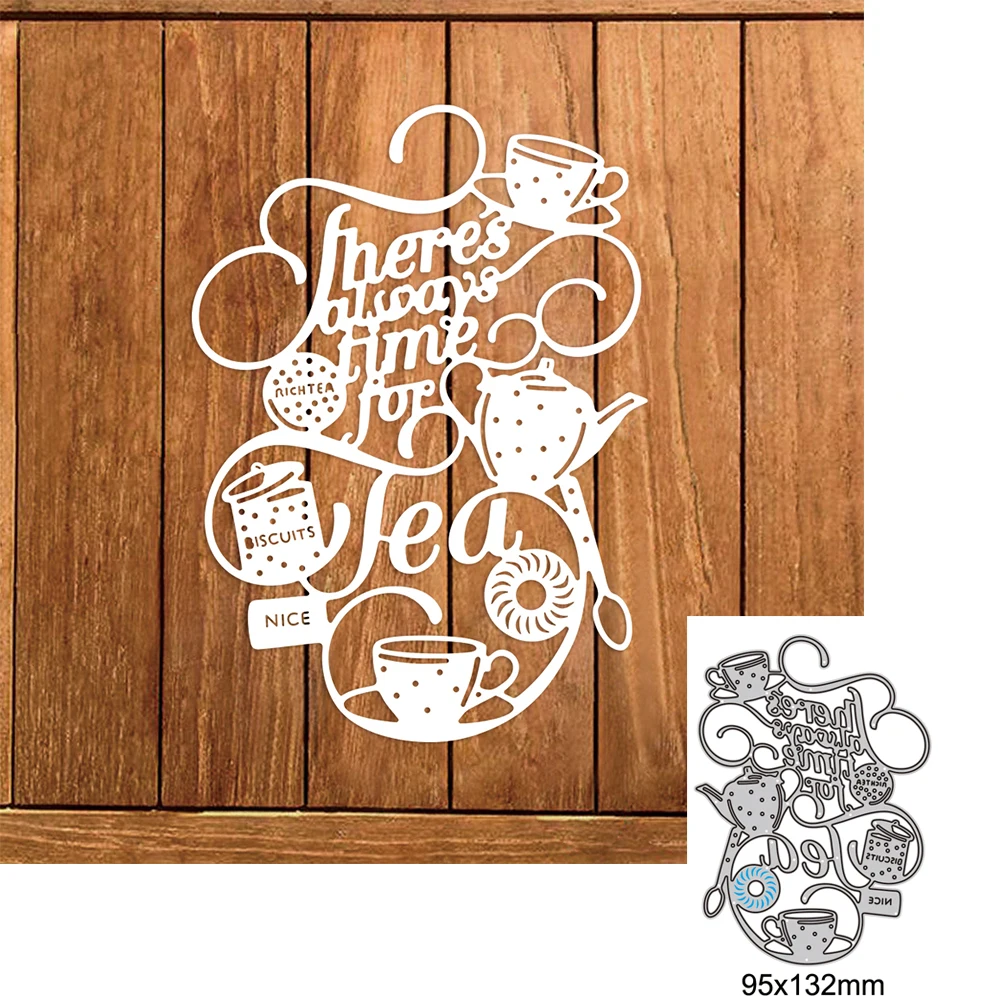 

Nice Tea Letters Teacup Tea Set Metal Cutting Dies For DIY Scrapbook Cutting Die Paper Cards Embossed Decorative Craft Die Cut