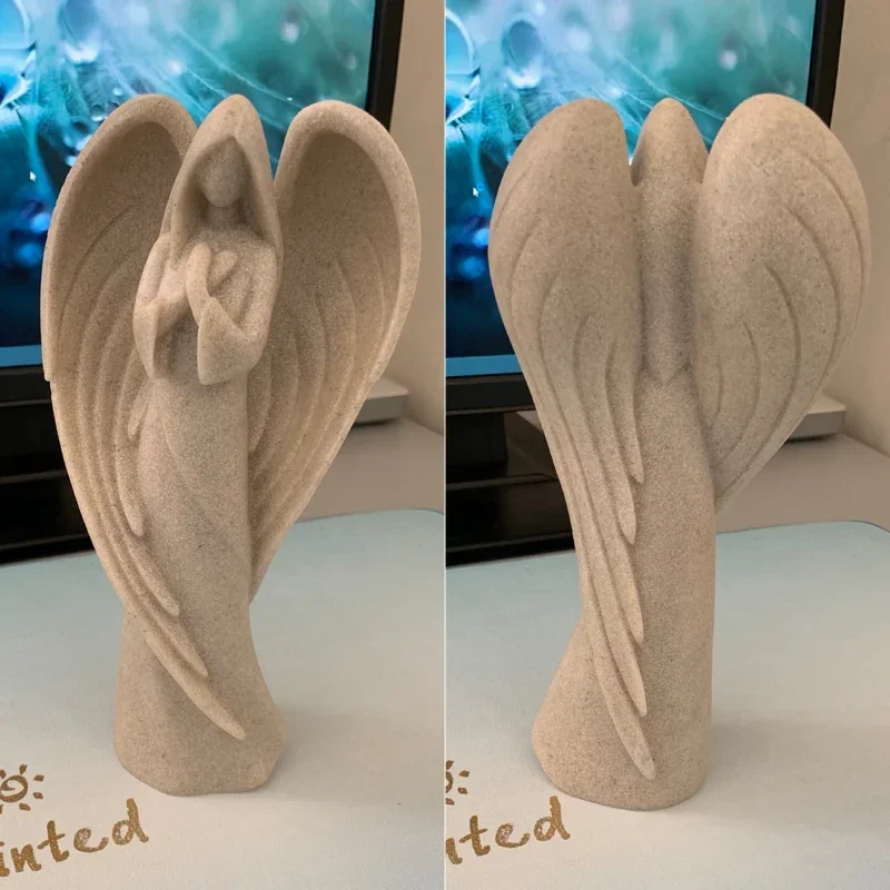 

Resin Prayer Angel Statue Sandstone Wing Girl Figurines for Interior Home Living Room Tabletop Decoration Accessories