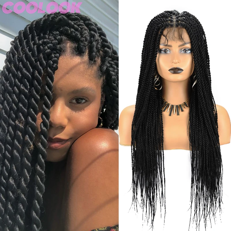 

Senegalese Knotless Twist Braided Wigs 26 Inch Full Lace Black Goddess Synthetic Lace Wig Box Braids Frontal Wigs with Baby Hair