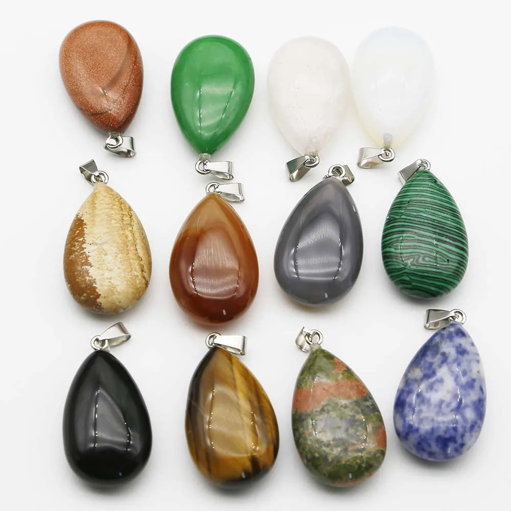 Natural Semi Precious Stone Crystal Agate Pendant Water Drop Necklace Mineral Healing Charms Diy Making Jewelry Accessories 6Pcs
