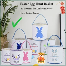 

Easter Egg Hunt Basket Cute Egg Hunting Canvas Bucket Bag Kawaii Easter Rabbit Printed Handbag Kids Easter Gift Party Decoration