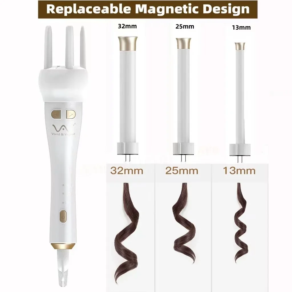 VividVogue VAV208B 2colors barrel replaceable professional portable automatic rotate 32mm 13mm hair styler curler