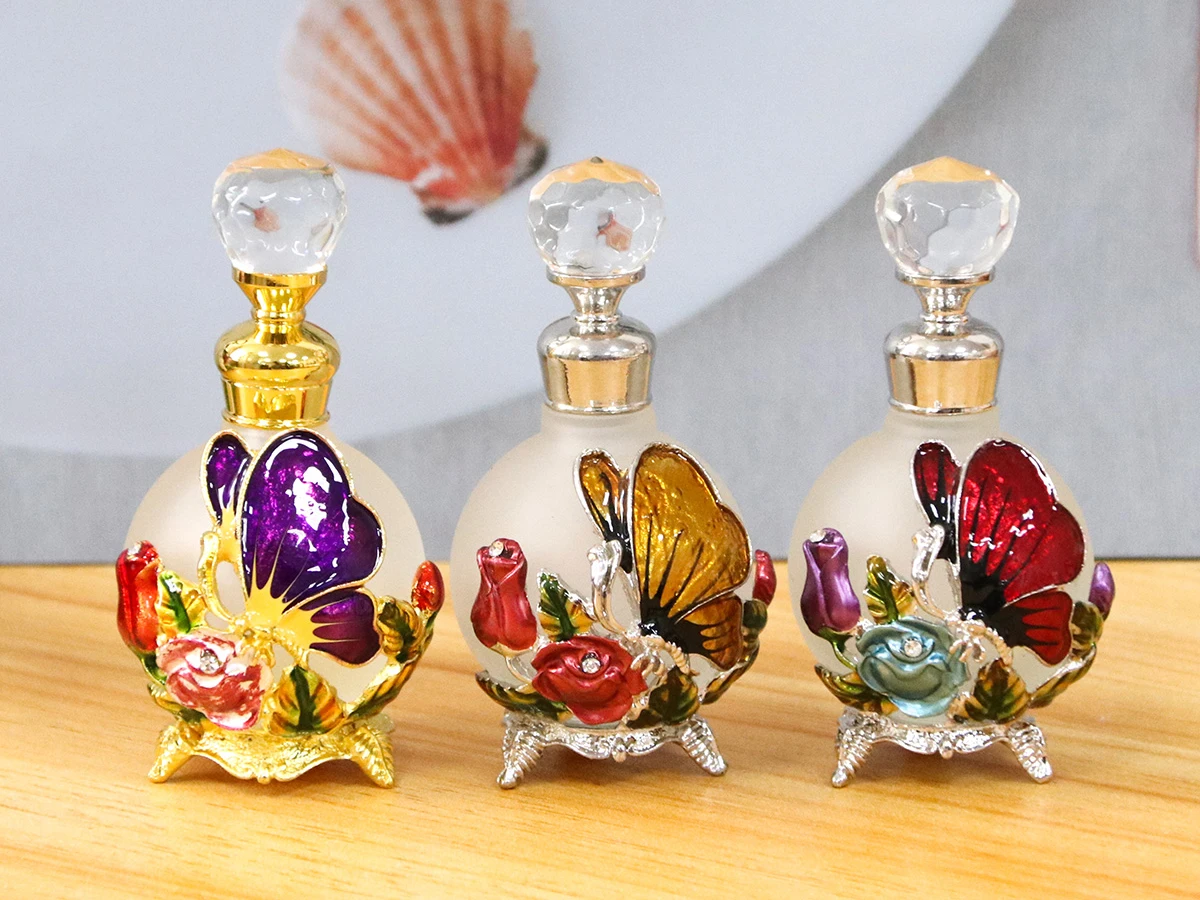 25ml Decorative Butterfly Rose Bottle with Zinc Alloy Metal Detailing and Glass Interio... - SKU PBGS2004 - UGI Packaging