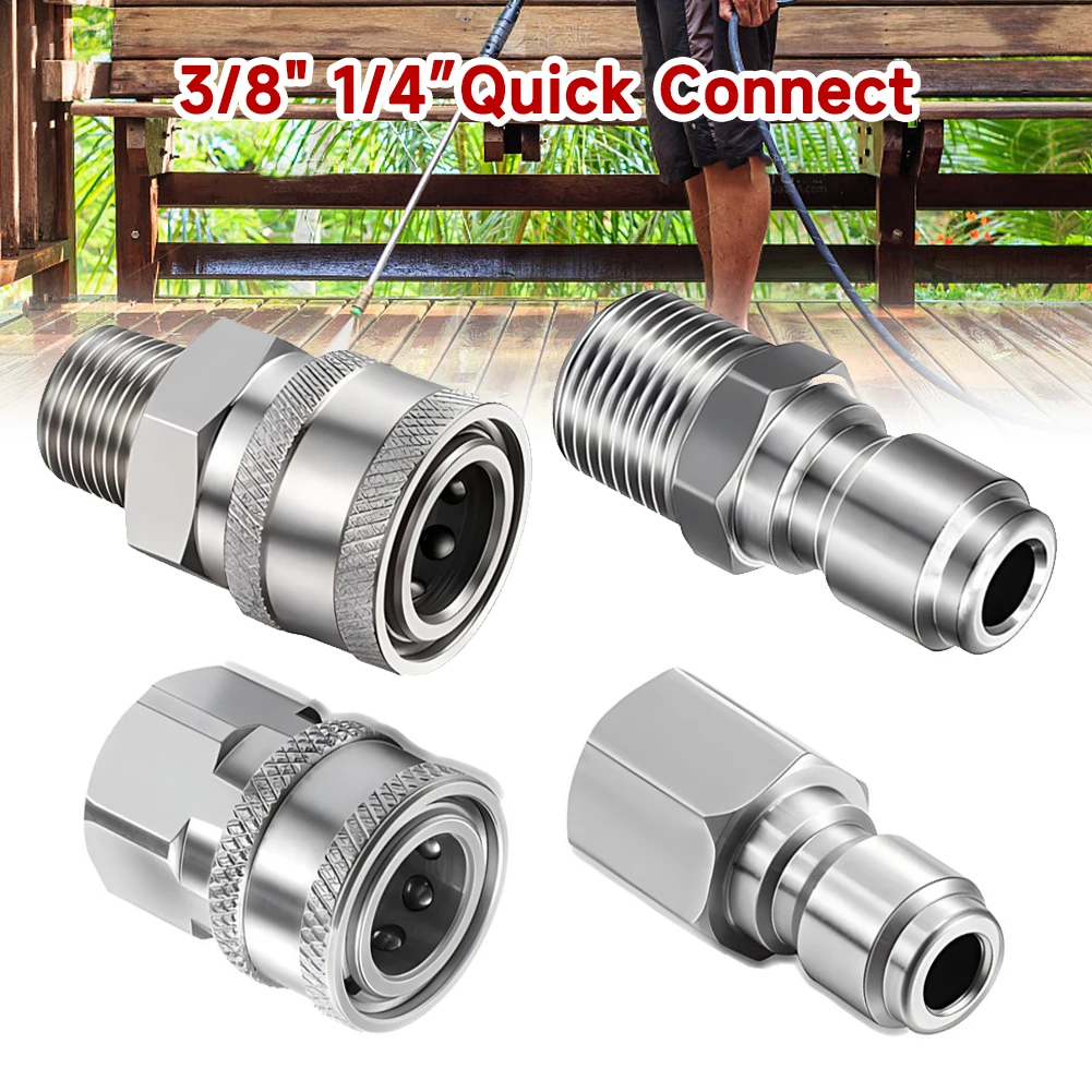 2X Pressure Washer Coupler 1/4 Inch Stainless Steel Quick Connect Fittings Male Female Accessories With Internal External Thread