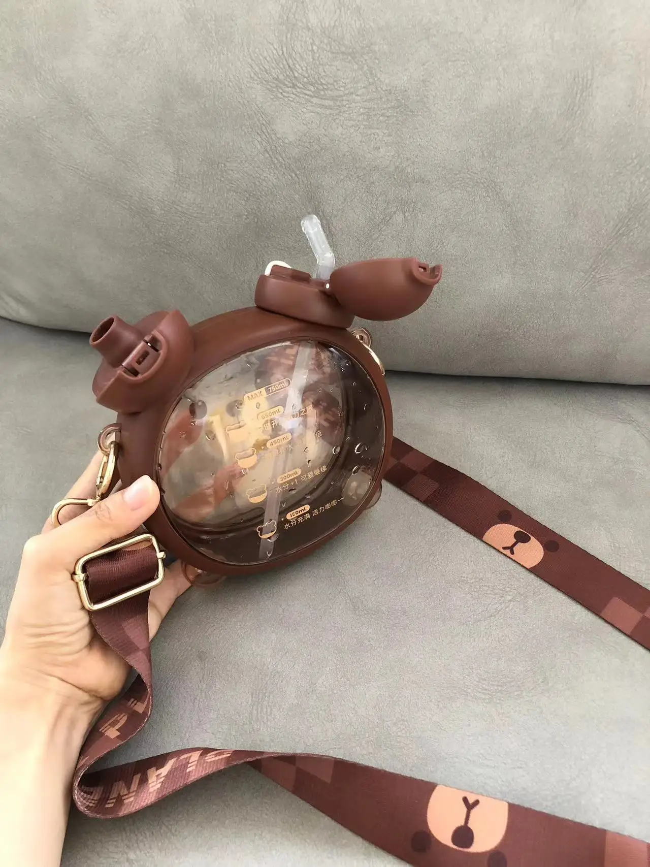 Cute Cartoon Bear Water Cup Straw Type Direct Drinking Bottle With Straw Travel Mug Kawaii Kids Tumbler Sport Drink Kettle 750Ml