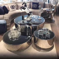 Table basse en verre et acier inoxydable, style moderne et simple, pour salon, petit appartement, villa, luxe léger, ronde 3