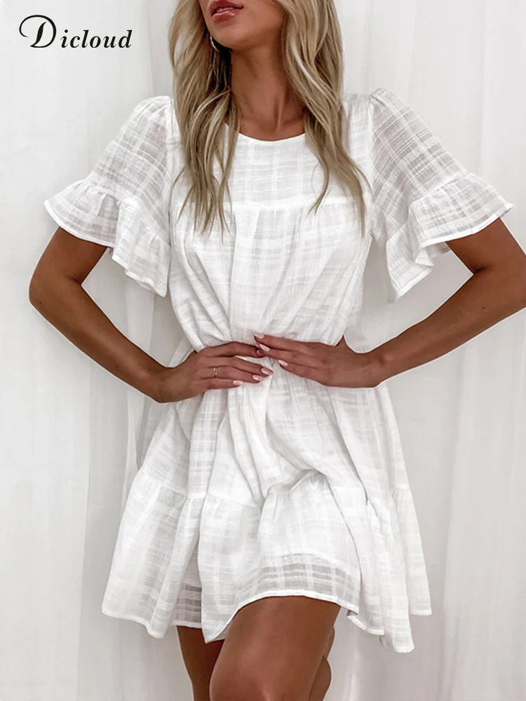 Tanie DICLOUD Boho białe bawełniane letnie sukienki dla kobiet 2022 luźna sklep