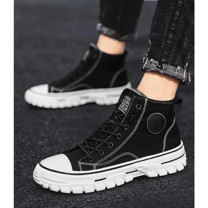 Men's Canvas Shoes Male High Top Casual Breathable Sports Shoes Gray Skateboarding Vulcanized Shoes Comfort Sneakers 2025 New - 5