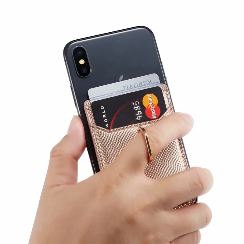 Leather Card Holder Sticker 3M Adhesives Credit ID Card Mobile Phone Back Pocket Wallet Case Sticker Phone Stand Suporte Celular - 2