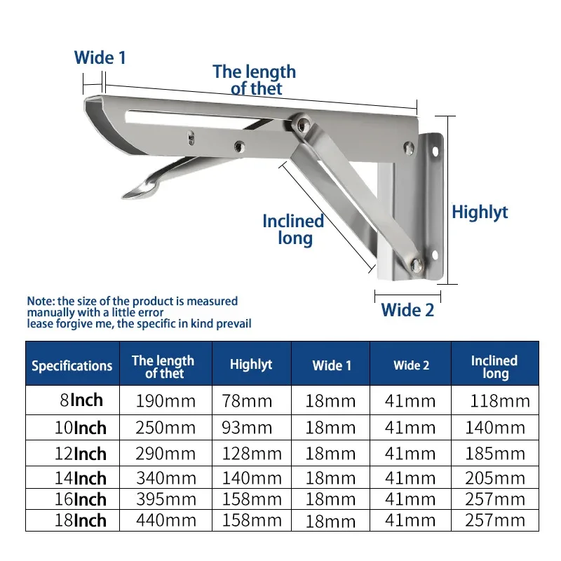 2-Pack Brushed Stainless Steel 8-18 Inch Adjustable Folding Angle Bracket Heavy-Duty Wall-Mounted Shelf Support Triangle