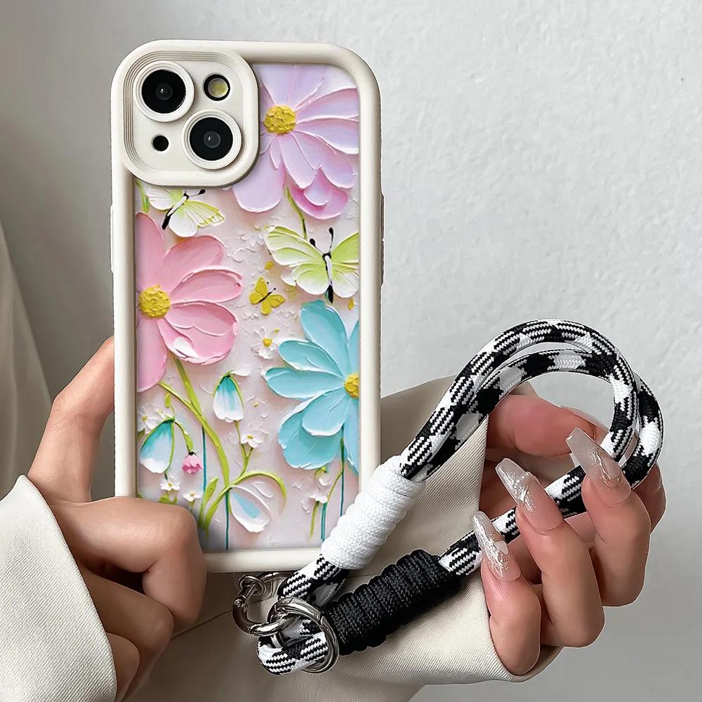 Daisy Flower Wrist Chain Shockproof Case with Lanyard Strap