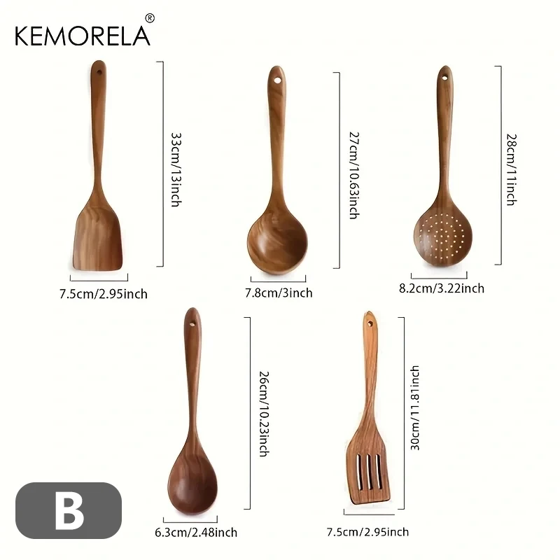 5PCS Thailand Teak Cooking Spoon Natural Wooden Kitchen Tableware Tool Ladle Turner Rice Colander Soup Skimmer Scoop Utensils