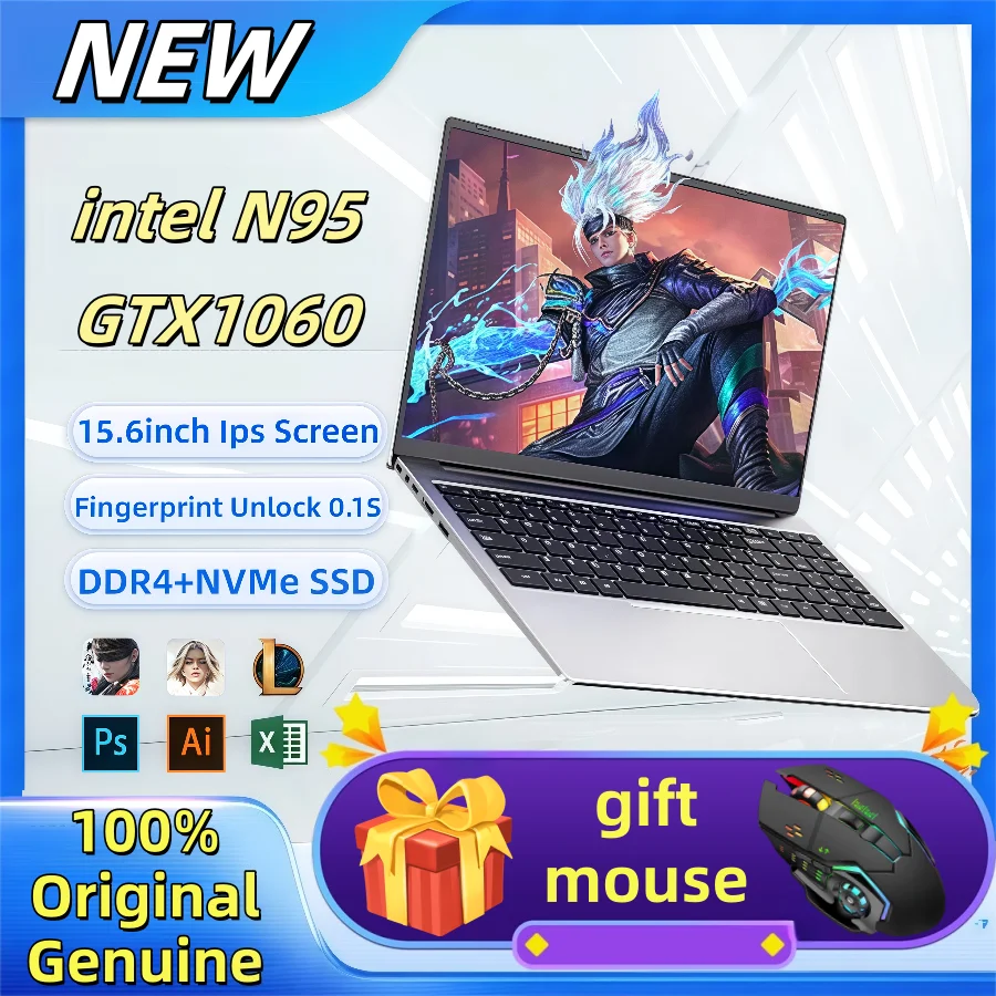 15.6" Ultraslim Gaming Laptop Intel N95 GTX1060 Portable Laptops notebook computer pc Windows 11 32GB DDR4 512GB IPS special
