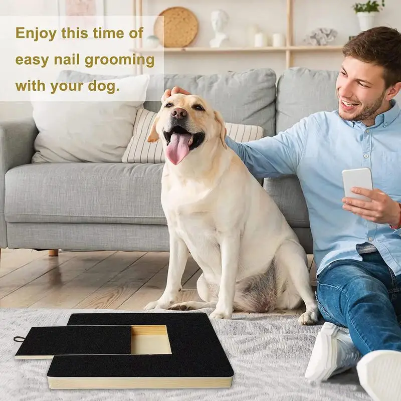 Dog Nail Scratch Board Nail Trim Pad Pull-Out Wooden Pet Scratching Board Toy Built-in Treat Box Dog Sandpaper Board Scratcher 6