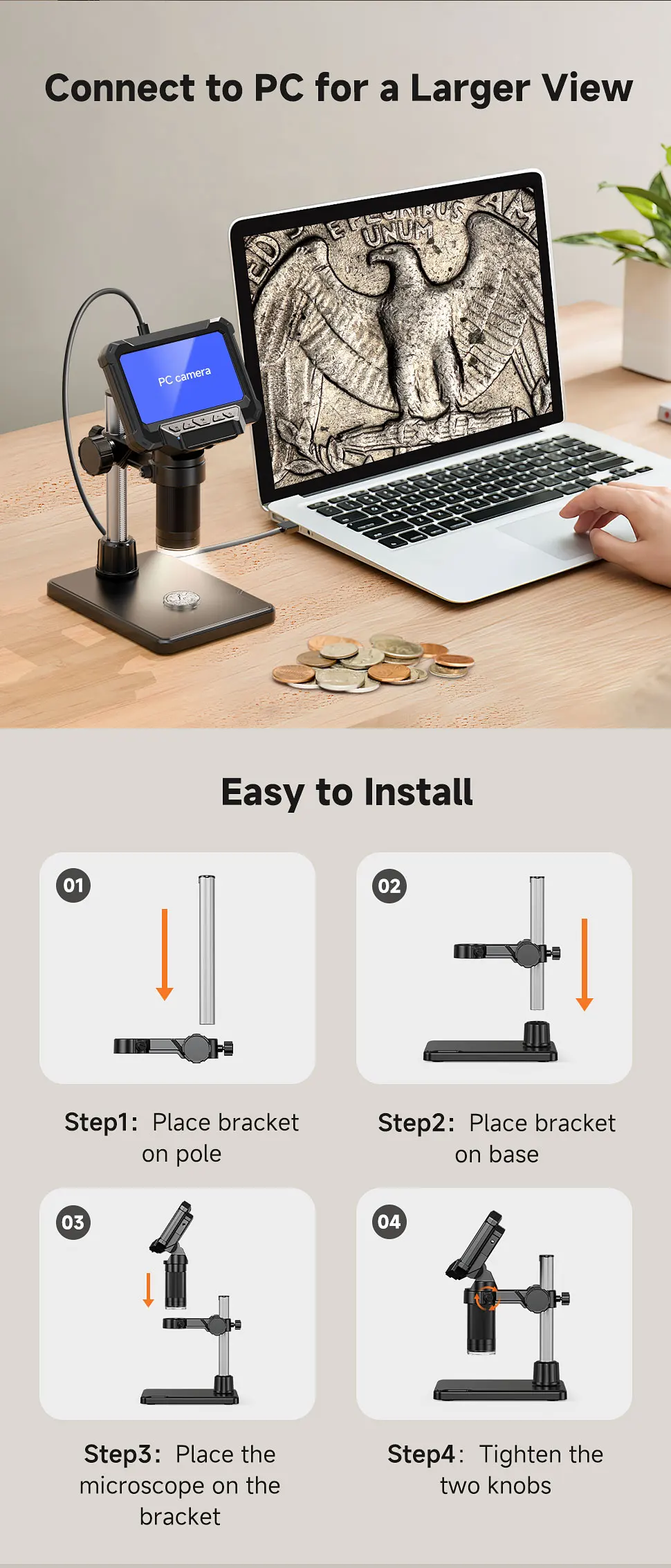 4.3inch Microscope Digital Coin Microscope 1600X Coin Magnifier with Lights 1920