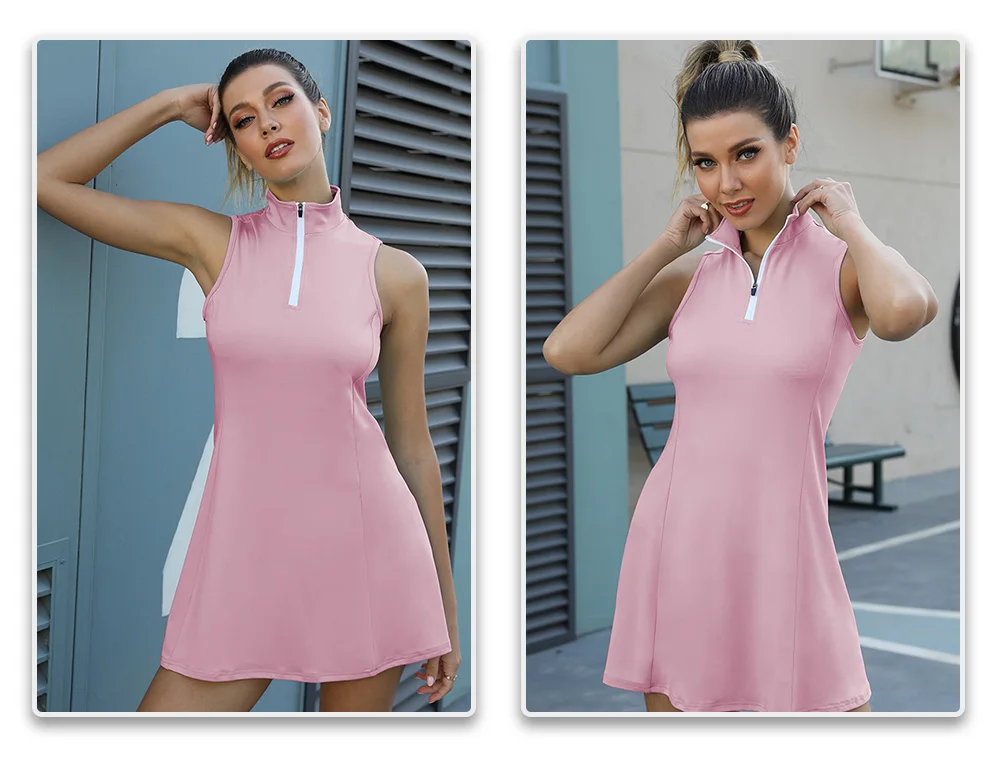 CUGOAO Tennis Dress Female Sleeveless Black Sport Dress Training Running Fitness Short Dress Female Golf Badminton Dress Suit