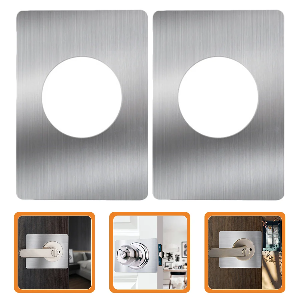 2 Pcs Door Lock Repair Board Leverage Hole Cover Plate Fixed Covers Stainless Steel Kit Kick Front Reinforcement Plates Knob