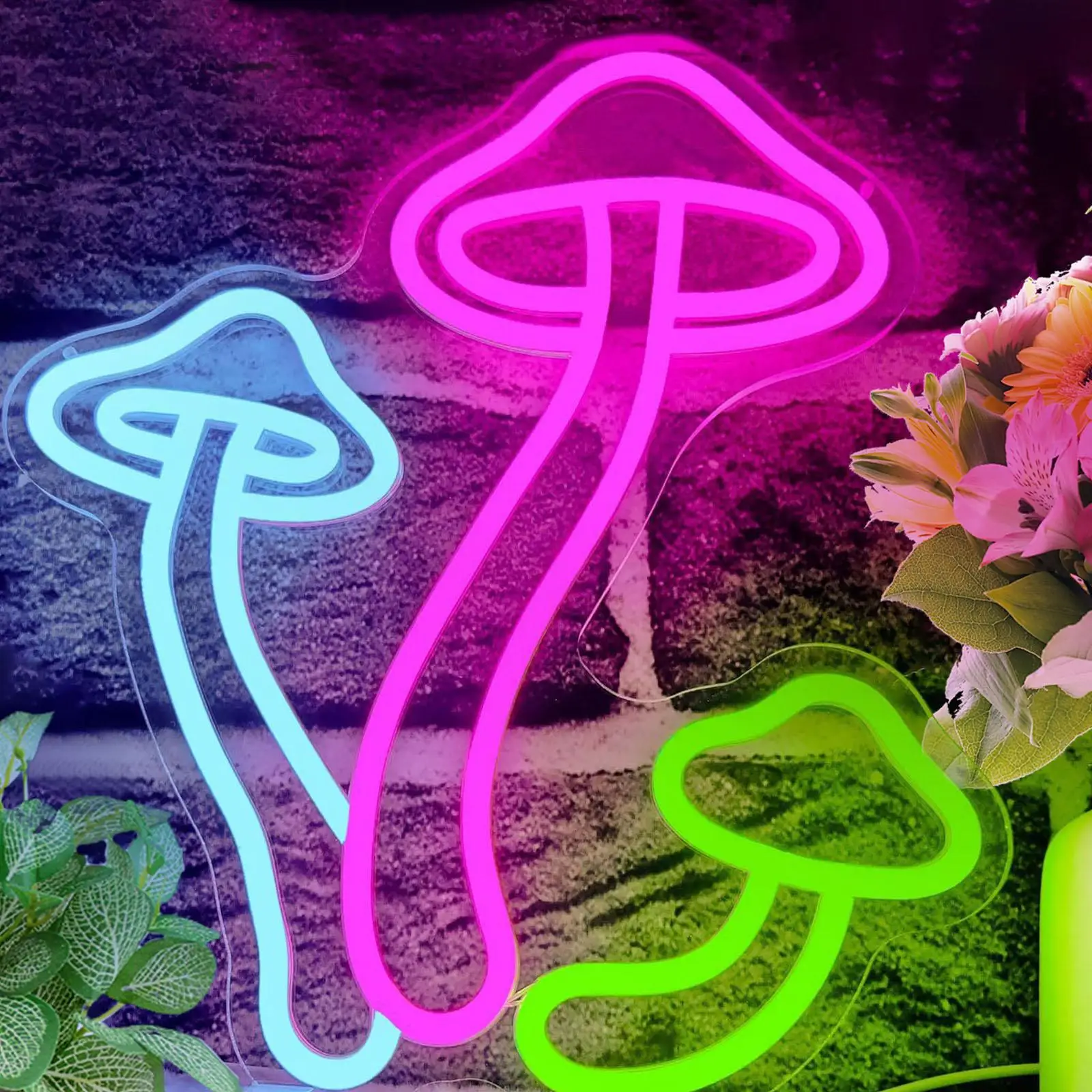 Mushroom Neon Sign Easy to Install Colorful 9 Adjustable Brightness Wall Decor for Bedroom Bars Stores Restaurants Game Rooms