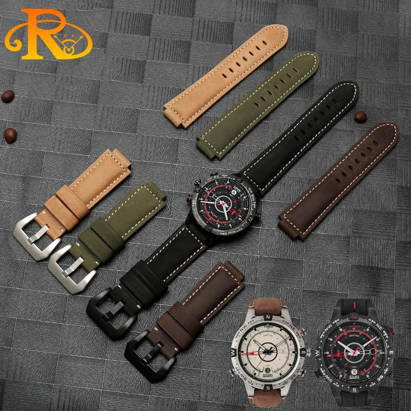 Tali jam tangan kulit sapi untuk Timex Tidal kompas gelang jam