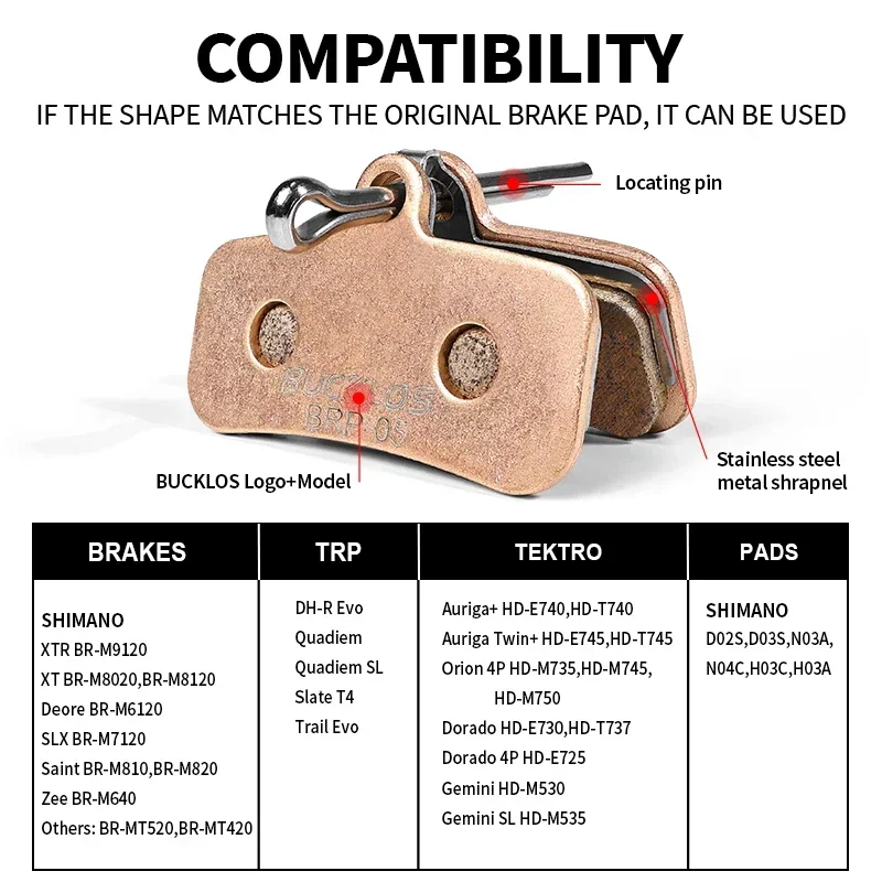 BUCKLOS Sintered-Metal MTB Brake Pads for D02S N03A Bicycle Hydraulic Disc Brake Pads Metallic Bike Pad Mountain Bike Part