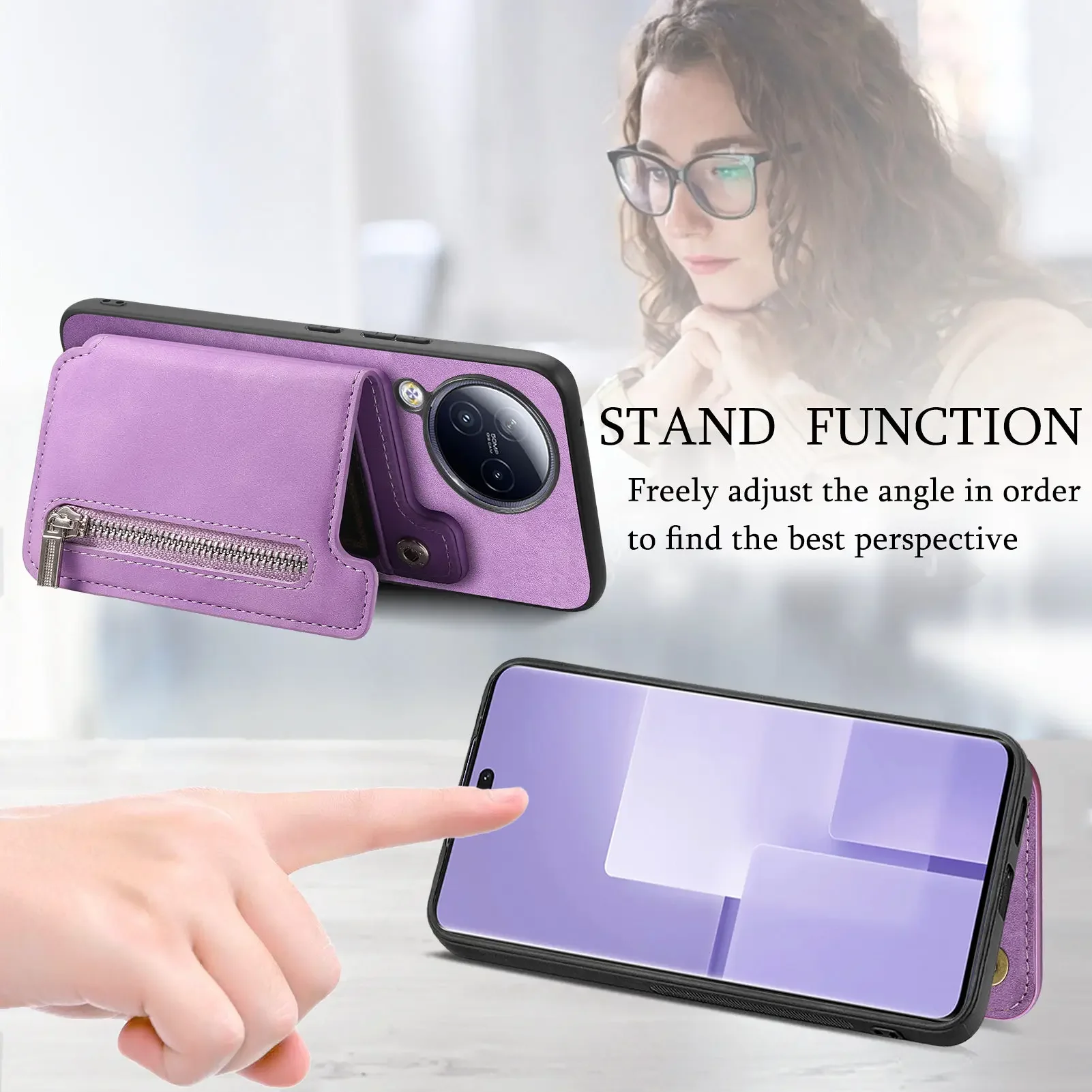 2-in-1 Removable Zipper Card Slot Magnetic Leather Wallet Case