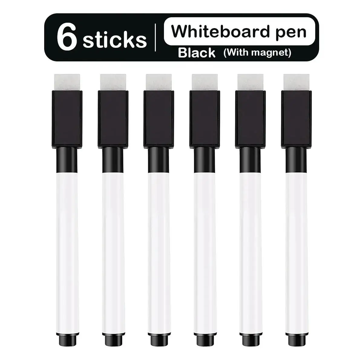 Magnetic Erasable Whiteboard Markers with Eraser Cap for Office and School Use