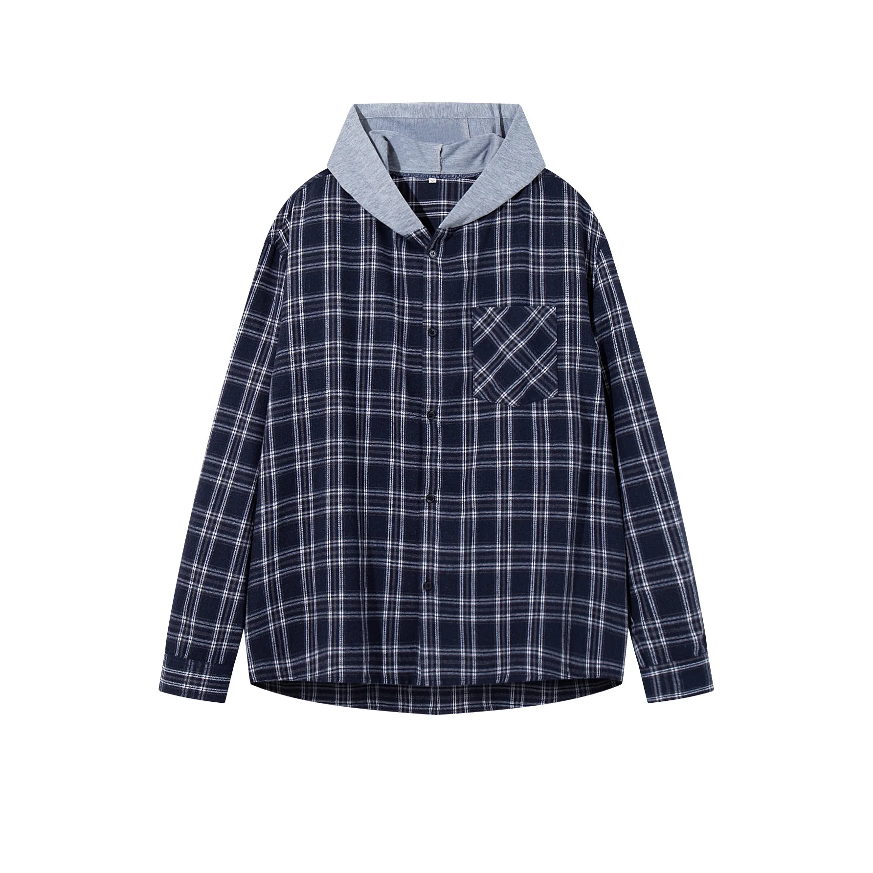 2026 spring/summer new style long sleeved shirt men's hooded plaid jacket trendy 2026 Spring/Summer New Style Long-Sleeved Shirt Men's Hooded Plaid Jacket Trendy 5