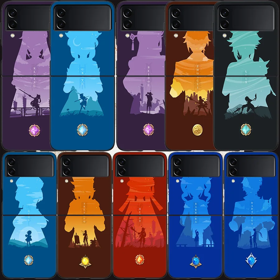 Genshin Impact Case Per Samsung Galaxy Z Flip 3 Flip 5 4 5G Cover Rigida Nera Per Cellulare Samsung Z Flip 5 5G Luxury Pc Shell Coqu